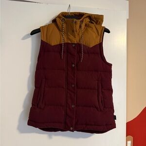 Patagonia Bivy Vest Maroon and Tan Puffer Vest with Hood